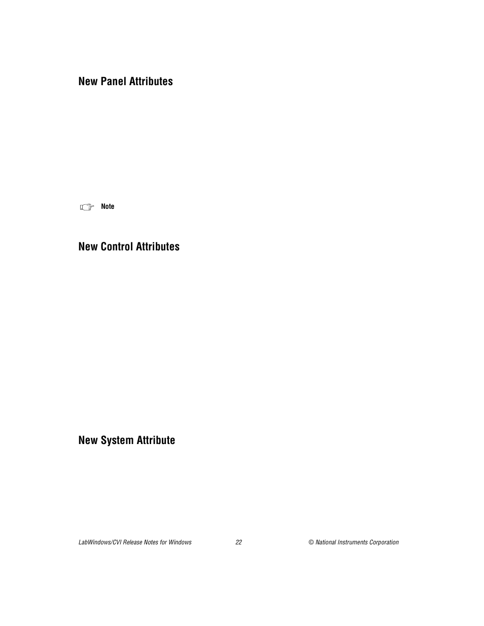 New panel attributes, New control attributes, New system attribute | National Instruments Window User Manual | Page 22 / 39