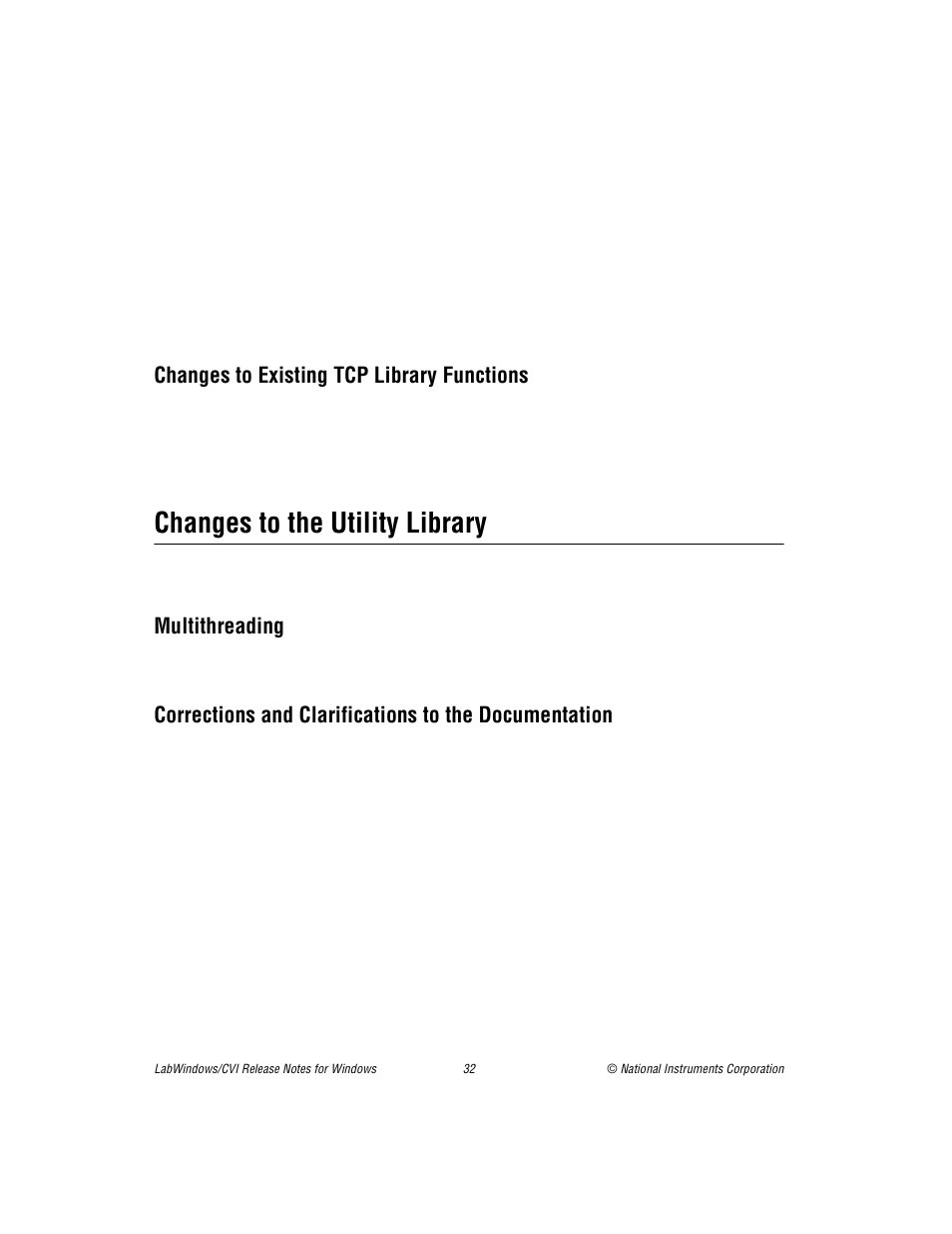 Changes to existing tcp library functions, Changes to the utility library, Multithreading | Corrections and clarifications to the documentatio | National Instruments Window User Manual | Page 32 / 39