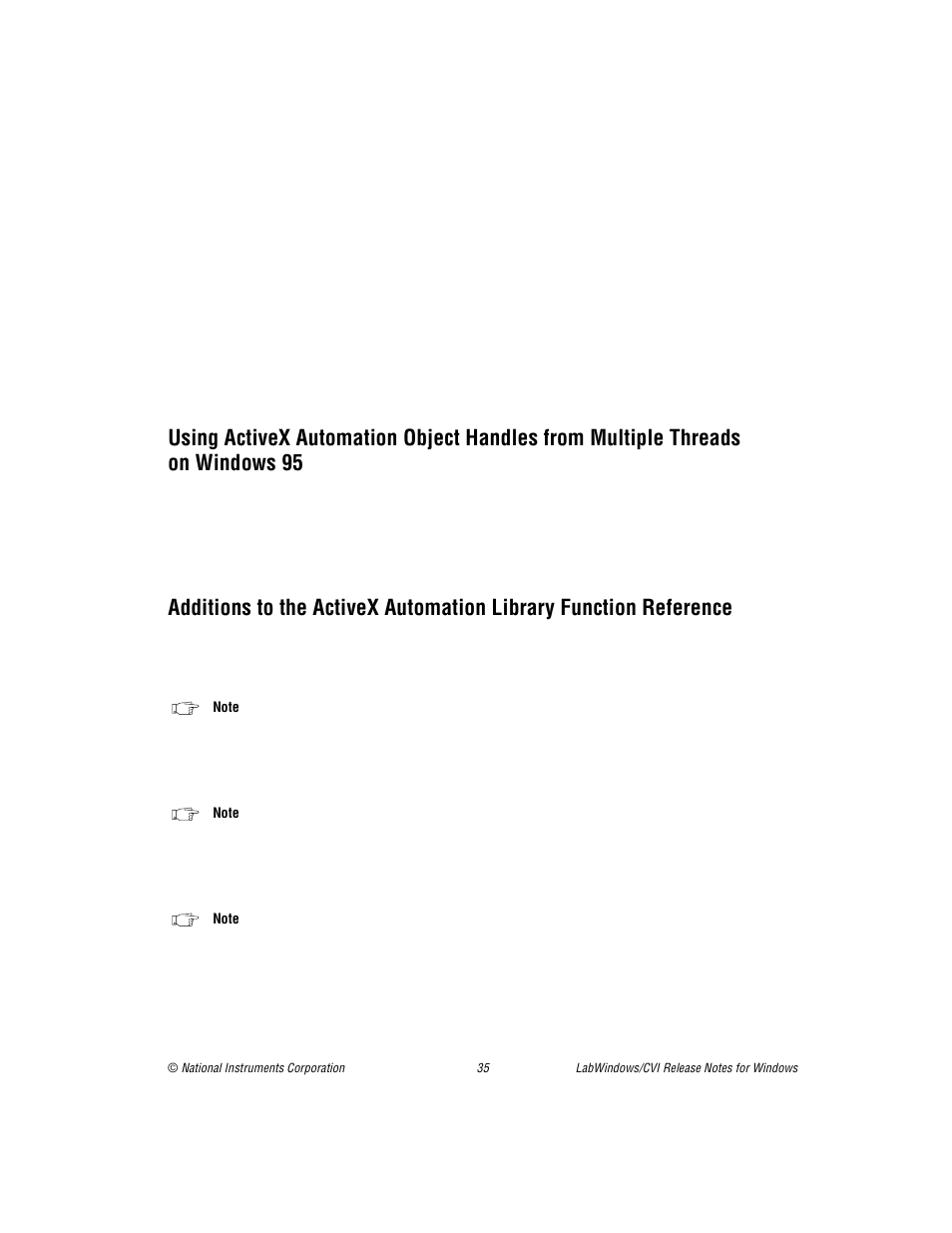 Using activex automation object handles from multi, Additions to the activex automation library functi, On windows 95 | National Instruments Window User Manual | Page 35 / 39