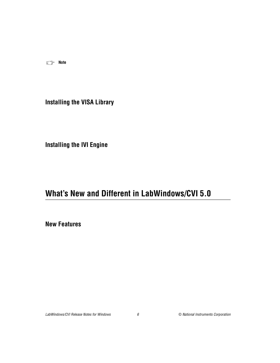 Installing the visa library, Installing the ivi engine, What’s new and different in labwindows/cvi 5.0 | New features | National Instruments Window User Manual | Page 6 / 39