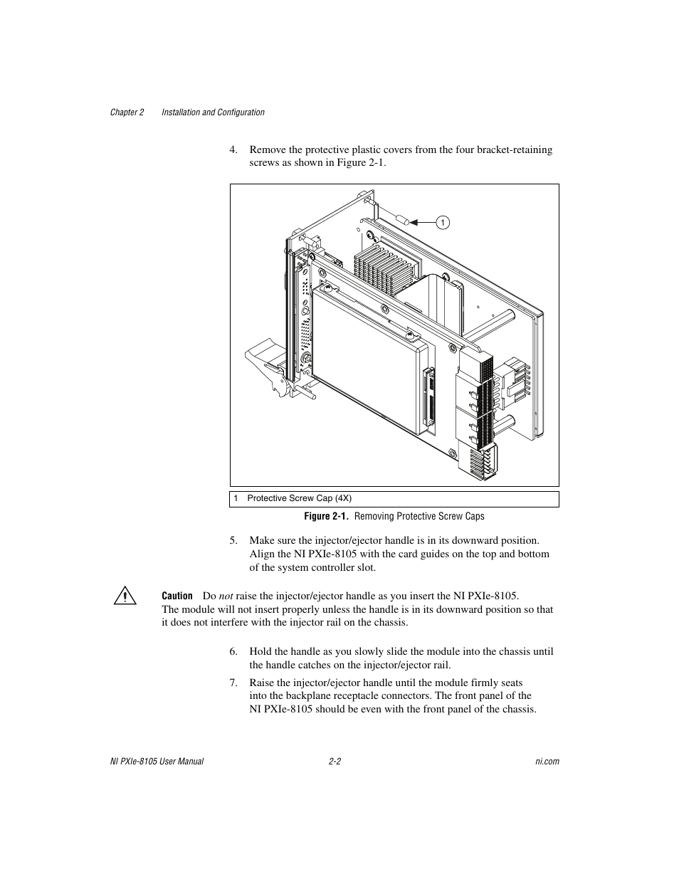 Figure 2-1. removing protective screw caps | National Instruments NI PXIe-8105 User Manual | Page 16 / 76