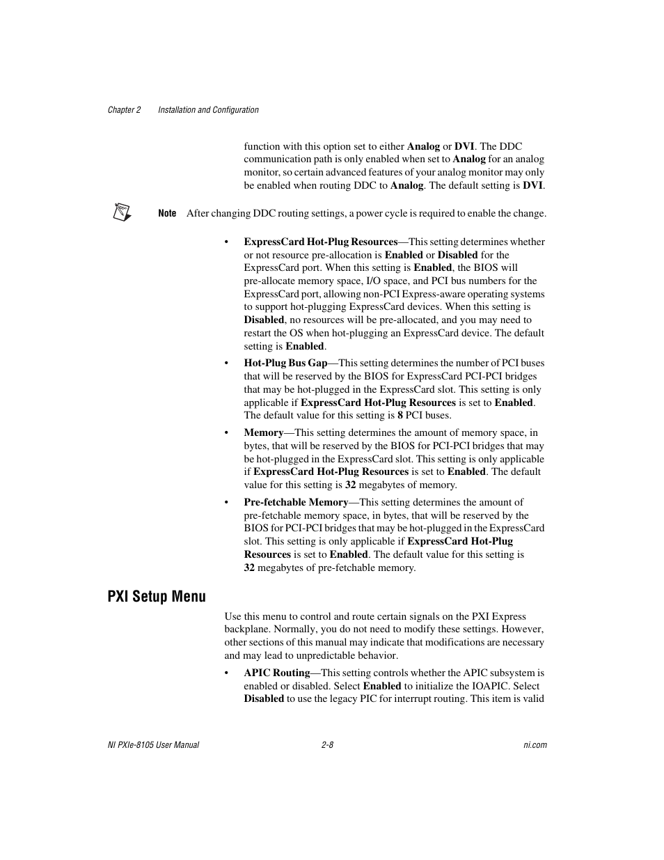 Pxi setup menu, Pxi setup menu -8 | National Instruments NI PXIe-8105 User Manual | Page 22 / 76
