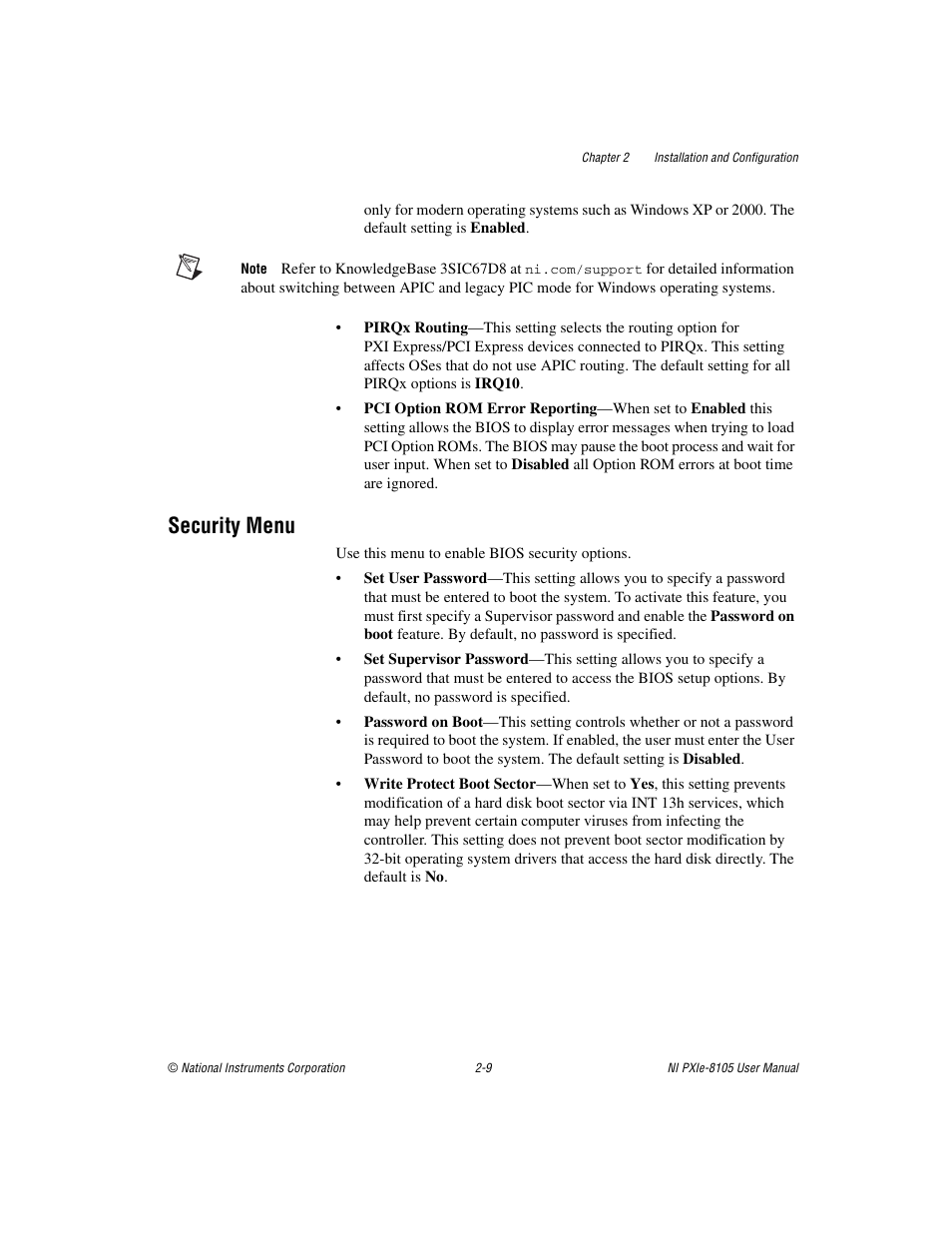 Security menu, Security menu -9 | National Instruments NI PXIe-8105 User Manual | Page 23 / 76