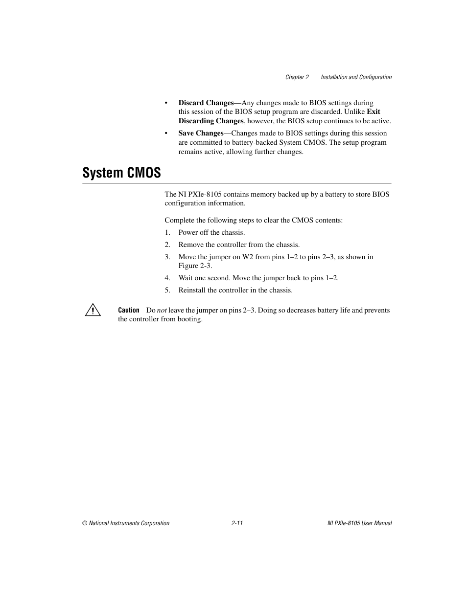 System cmos, System cmos -11, Sect | National Instruments NI PXIe-8105 User Manual | Page 25 / 76