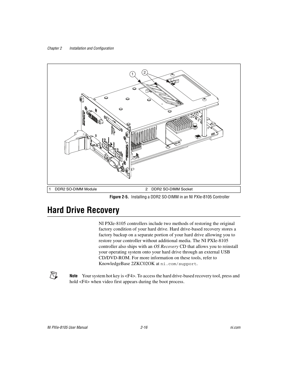Hard drive recovery, Hard drive recovery -16 | National Instruments NI PXIe-8105 User Manual | Page 30 / 76