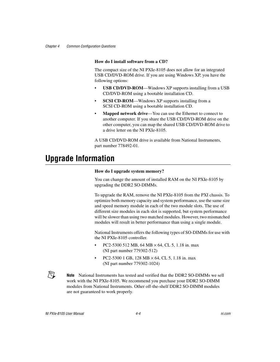 Upgrade information, Upgrade information -4 | National Instruments NI PXIe-8105 User Manual | Page 52 / 76