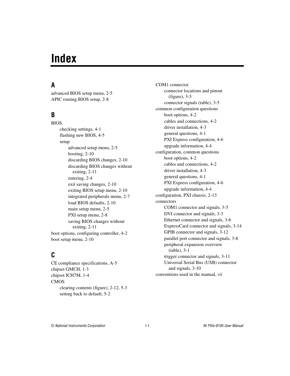 Index | National Instruments NI PXIe-8105 User Manual | Page 71 / 76