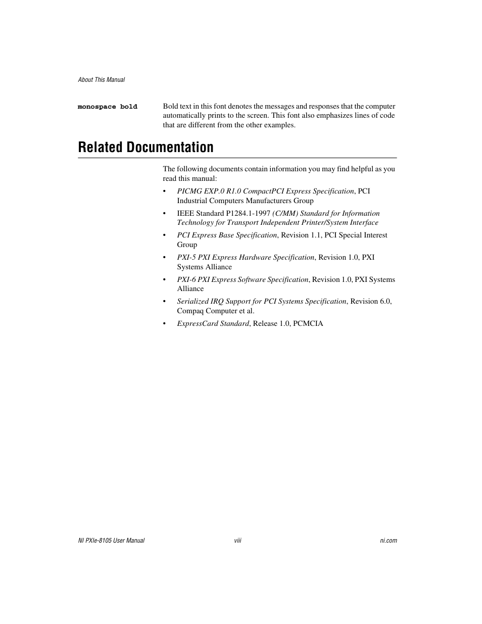 Related documentation | National Instruments NI PXIe-8105 User Manual | Page 8 / 76
