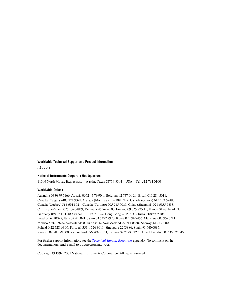 Support, National instruments corporate headquarters, Worldwide offices | National Instruments 7334 User Manual | Page 2 / 66