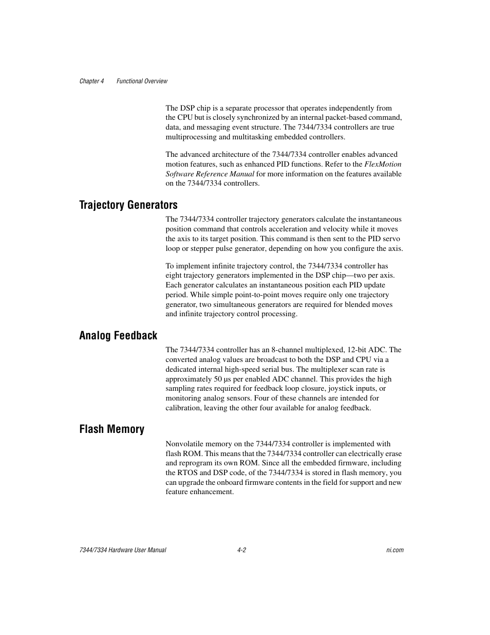 Trajectory generators, Analog feedback, Flash memory | National Instruments 7334 User Manual | Page 21 / 66