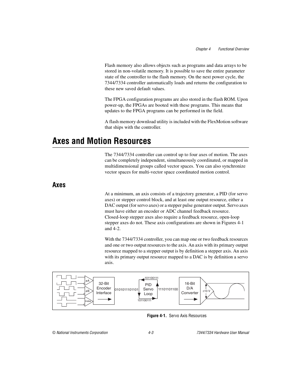Axes and motion resources, Axes, Figure 4-1. servo axis resources | Axes and motion resources -3, Axes -3, Figure 4-1, Servo axis resources -3 | National Instruments 7334 User Manual | Page 22 / 66