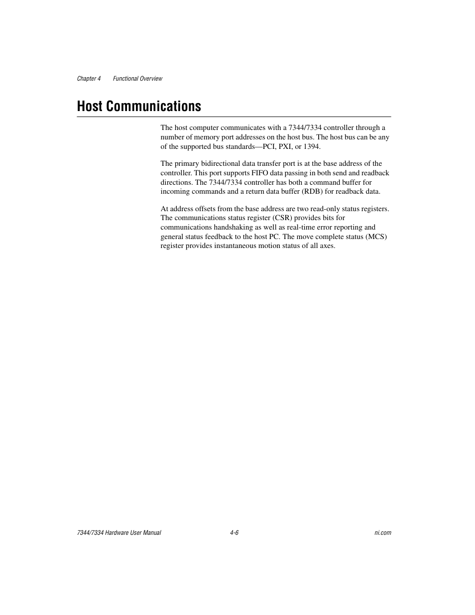 Host communications, Host communications -6 | National Instruments 7334 User Manual | Page 25 / 66