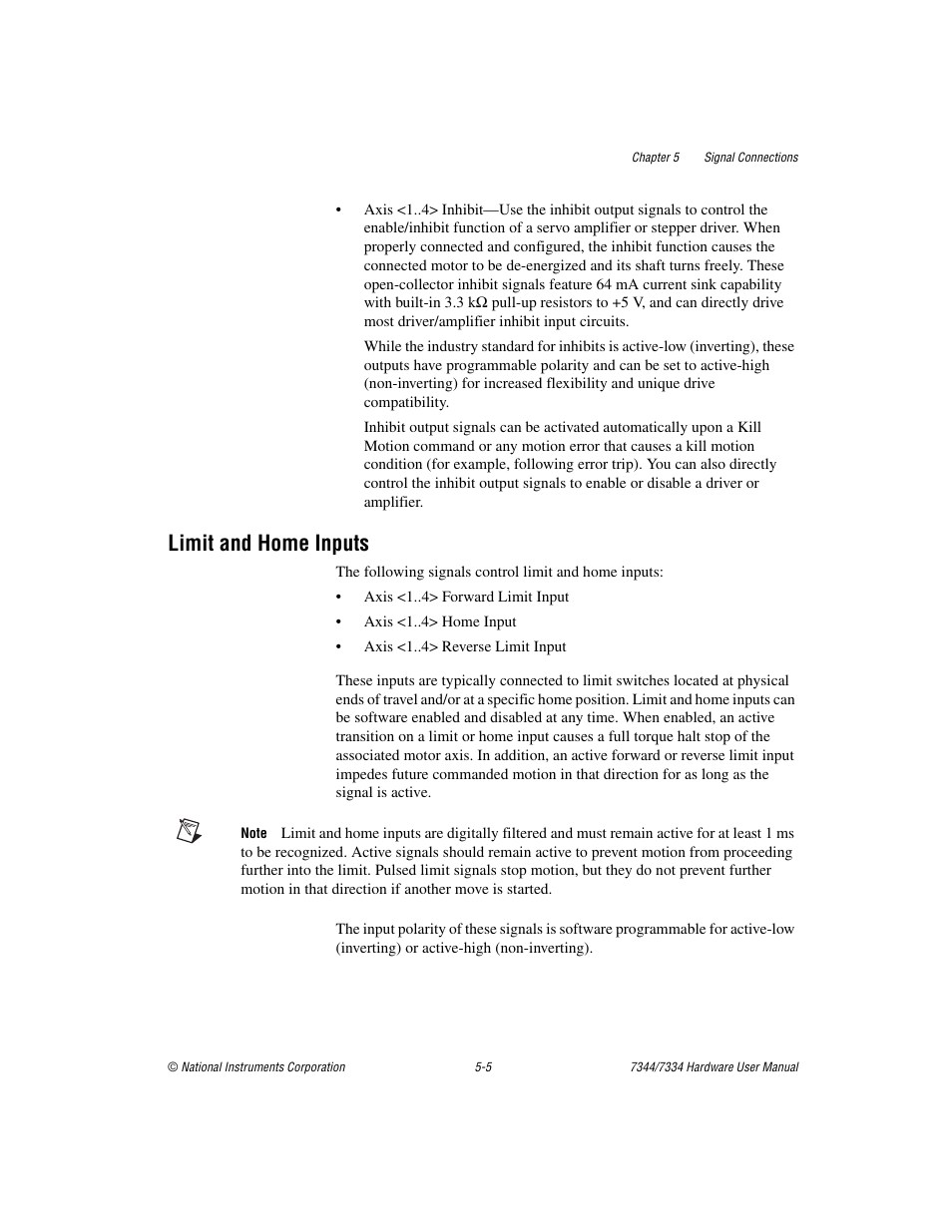 Limit and home inputs, Limit and home inputs -5 | National Instruments 7334 User Manual | Page 30 / 66