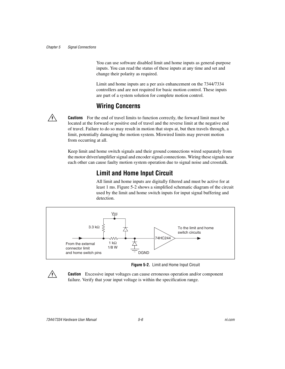 Wiring concerns, Limit and home input circuit, Figure 5-2. limit and home input circuit | Wiring concerns -6 limit and home input circuit -6, Figure 5-2, Limit and home input circuit -6 | National Instruments 7334 User Manual | Page 31 / 66