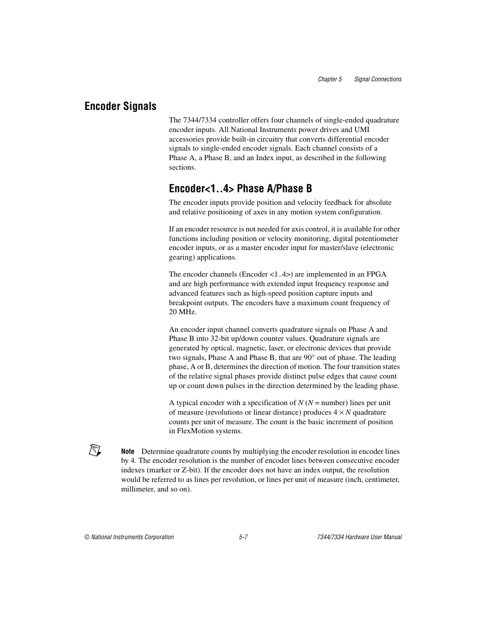 Encoder signals, Encoder<1 > phase a/phase b, Encoder signals -7 | Encoder<1 > phase a/phase b -7 | National Instruments 7334 User Manual | Page 32 / 66