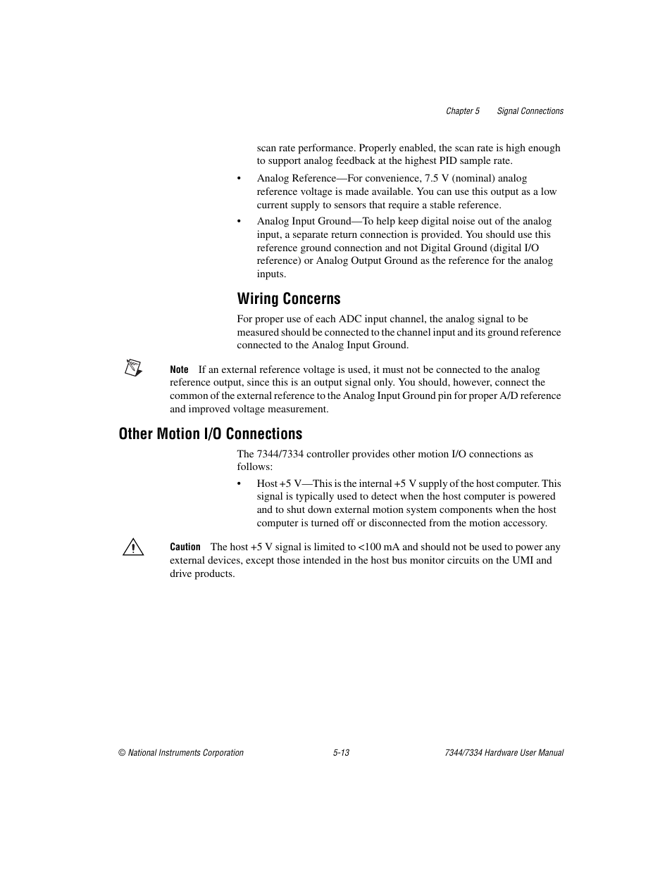 Wiring concerns, Other motion i/o connections, Wiring concerns -13 | Other motion i/o connections -13 | National Instruments 7334 User Manual | Page 38 / 66
