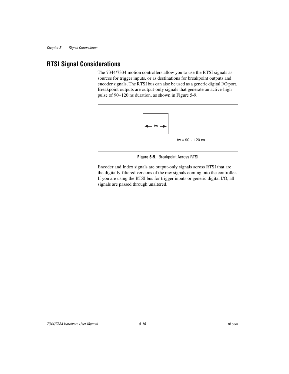 Rtsi signal considerations, Figure 5-9. breakpoint across rtsi, Rtsi signal considerations -16 | Figure 5-9, Breakpoint across rtsi -16 | National Instruments 7334 User Manual | Page 41 / 66