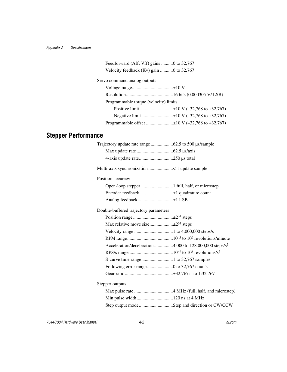 Stepper performance | National Instruments 7334 User Manual | Page 43 / 66