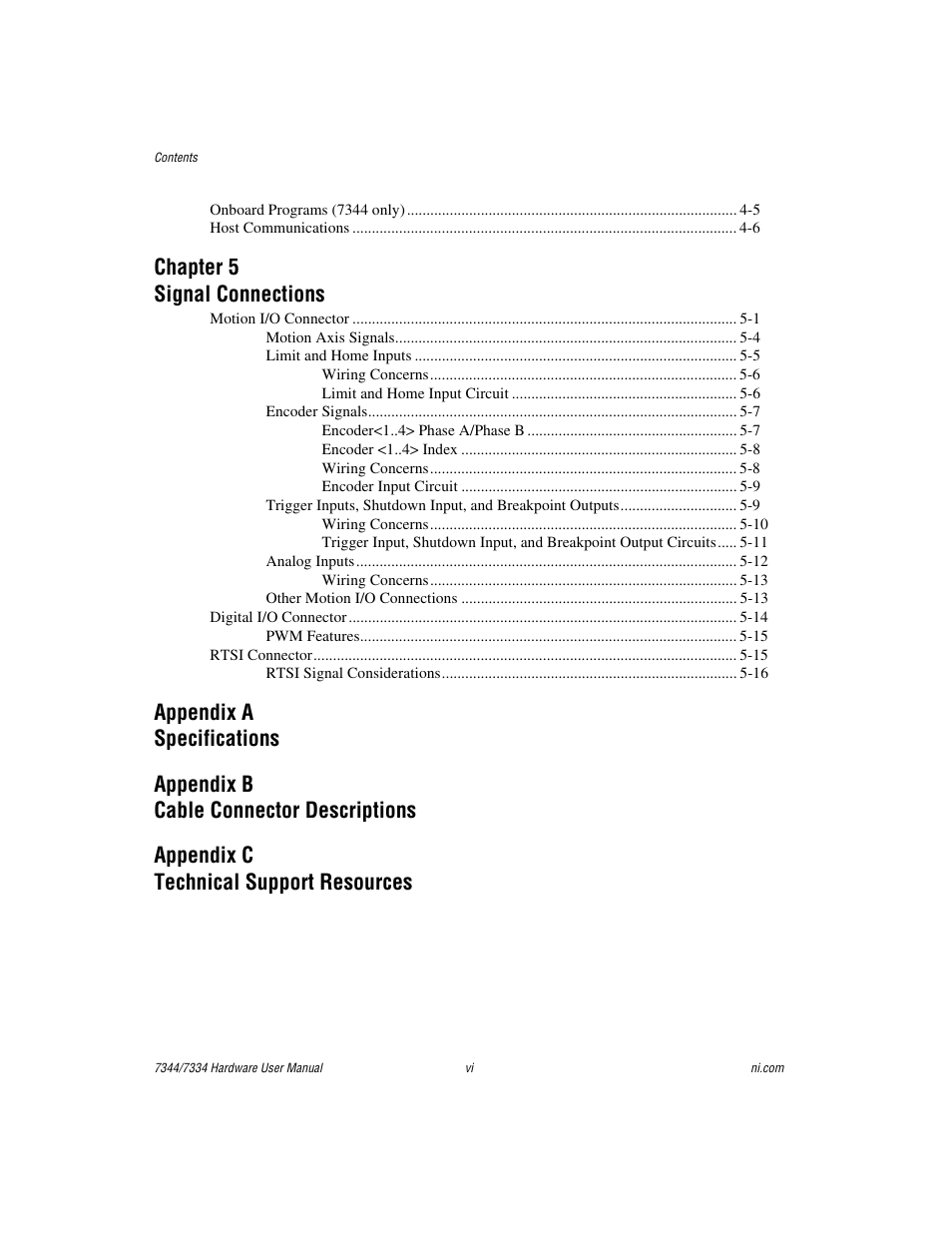 Chapter 5 signal connections | National Instruments 7334 User Manual | Page 5 / 66