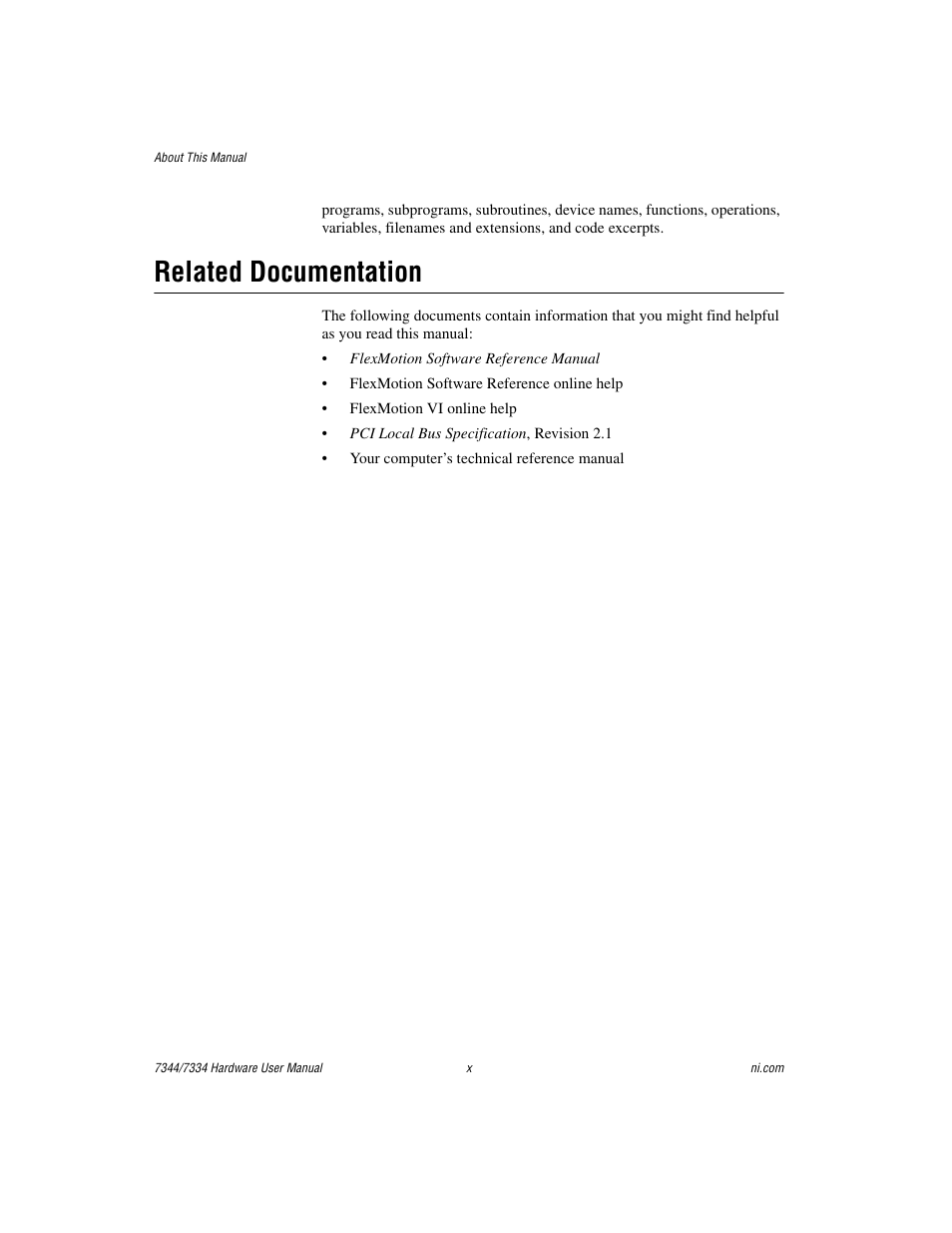 Related documentation | National Instruments 7334 User Manual | Page 8 / 66