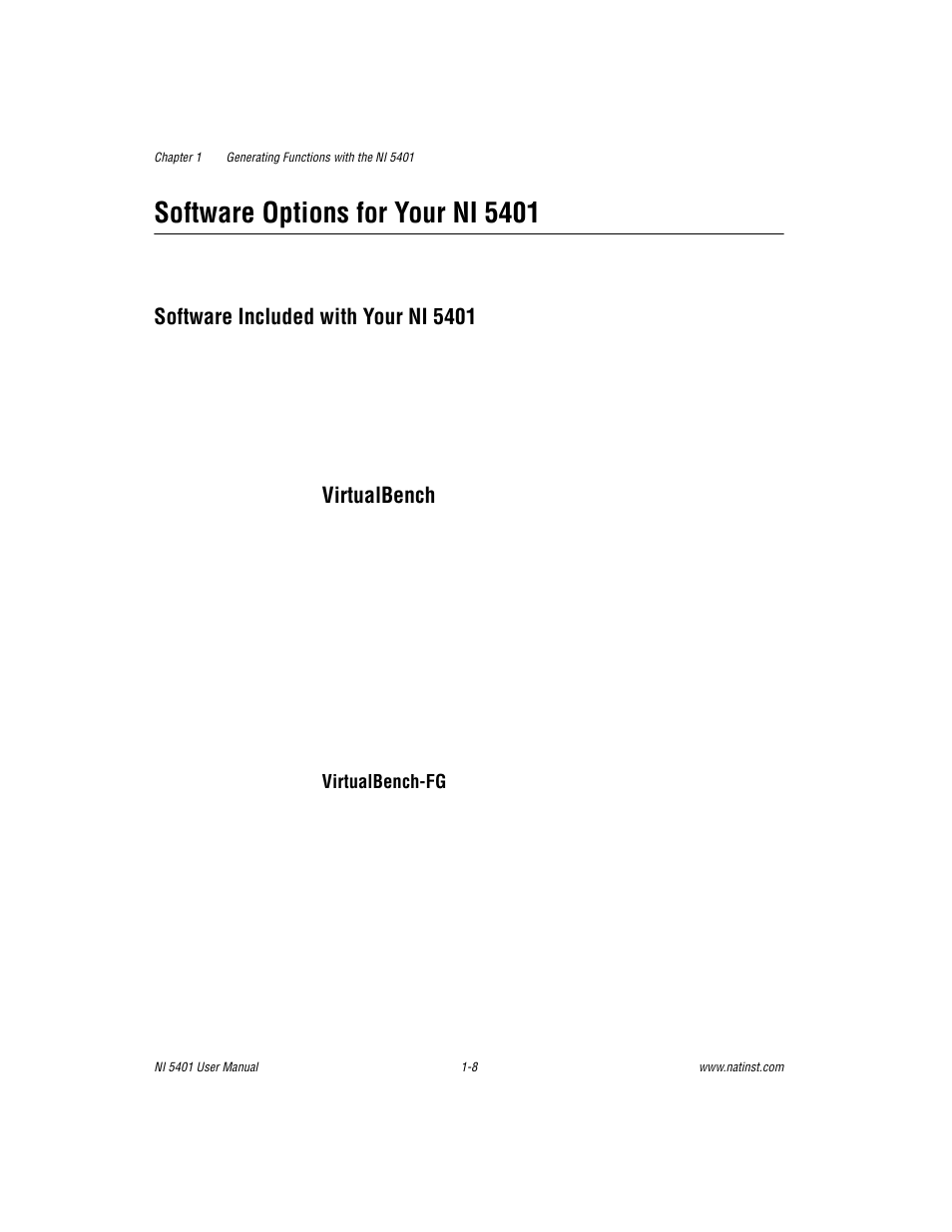 Software options for your ni 5401, Software included with your ni 5401, Virtualbench | Software options for your ni 5401 -8, Software included with your ni 5401 -8, Virtualbench -8 | National Instruments PXI NI 5401 User Manual | Page 15 / 60