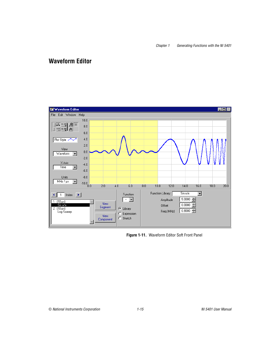 Waveform editor, Figure 1-11. waveform editor soft front panel, Waveform editor -15 | Figure 1-11, Waveform editor soft front panel -15 | National Instruments PXI NI 5401 User Manual | Page 22 / 60