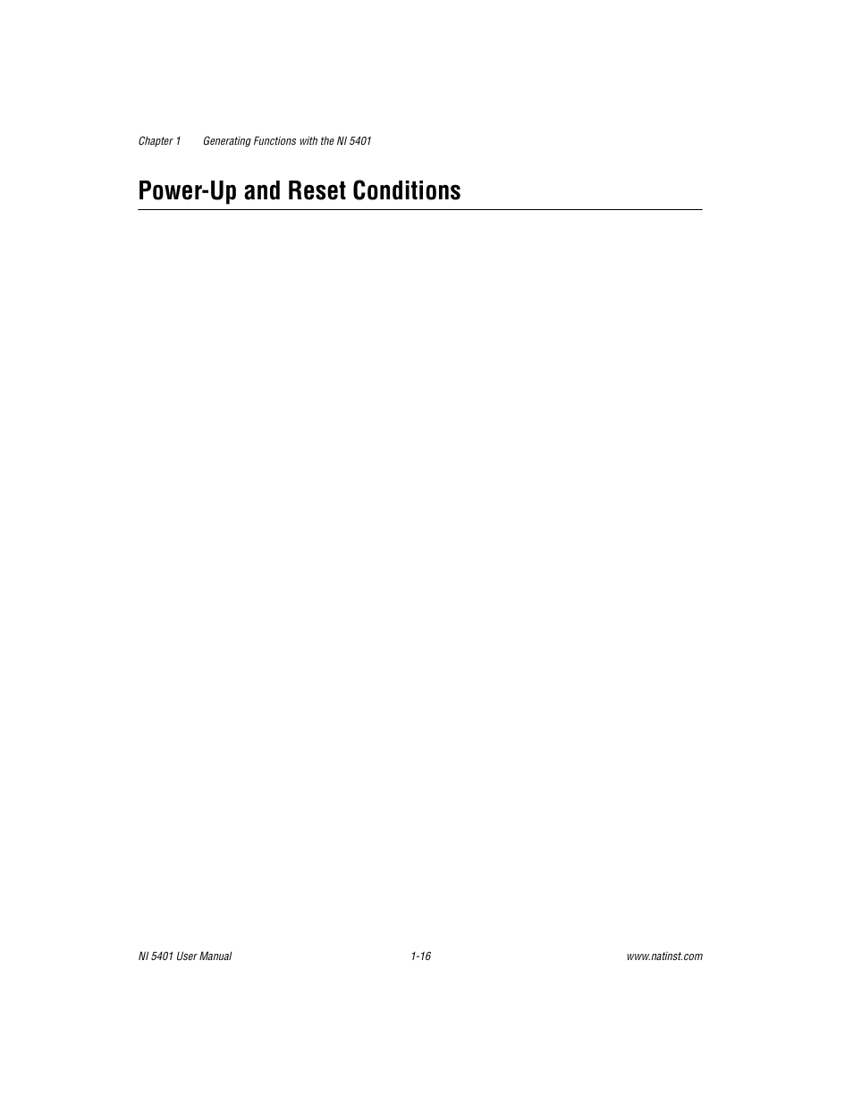 Power-up and reset conditions, Power-up and reset conditions -16 | National Instruments PXI NI 5401 User Manual | Page 23 / 60