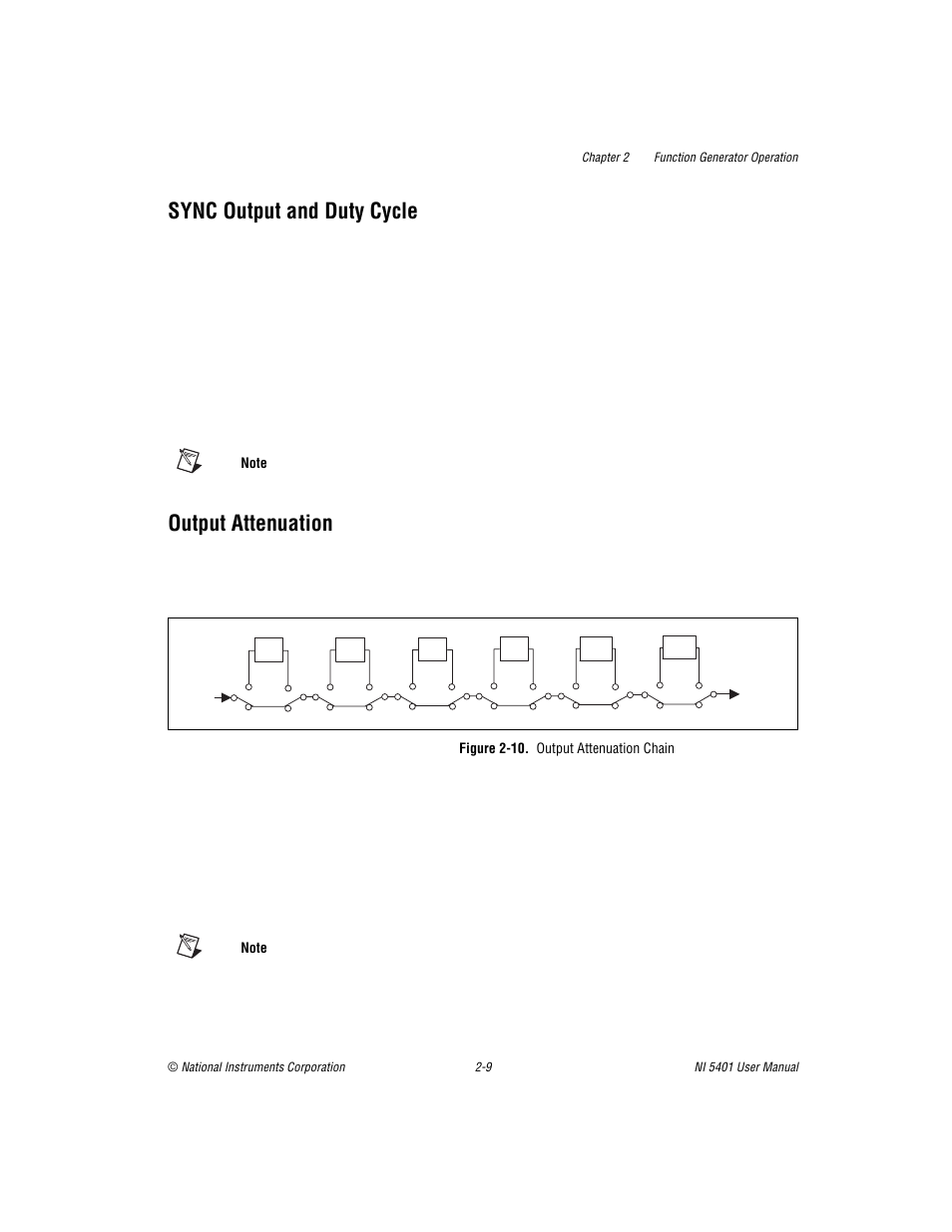 Sync output and duty cycle, Output attenuation, Figure 2-10. output attenuation chain | Figure 2-10, Output attenuation chain -9 | National Instruments PXI NI 5401 User Manual | Page 32 / 60