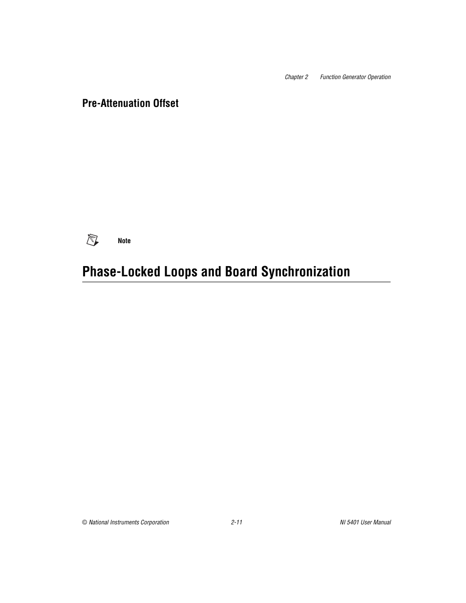 Pre-attenuation offset, Phase-locked loops and board synchronization, Pre-attenuation offset -11 | Phase-locked loops and board synchronization -11 | National Instruments PXI NI 5401 User Manual | Page 34 / 60
