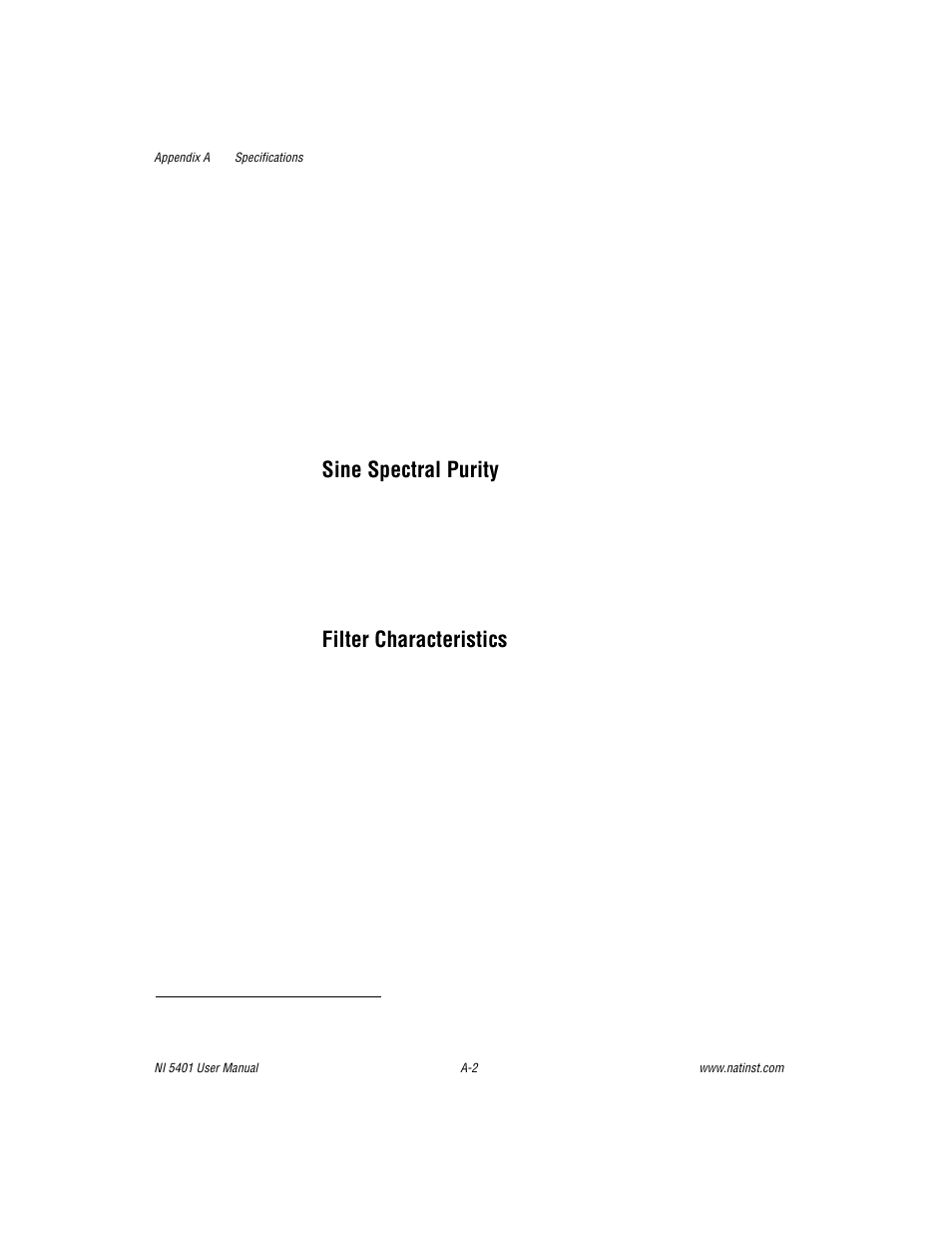 Sine spectral purity, Filter characteristics | National Instruments PXI NI 5401 User Manual | Page 40 / 60