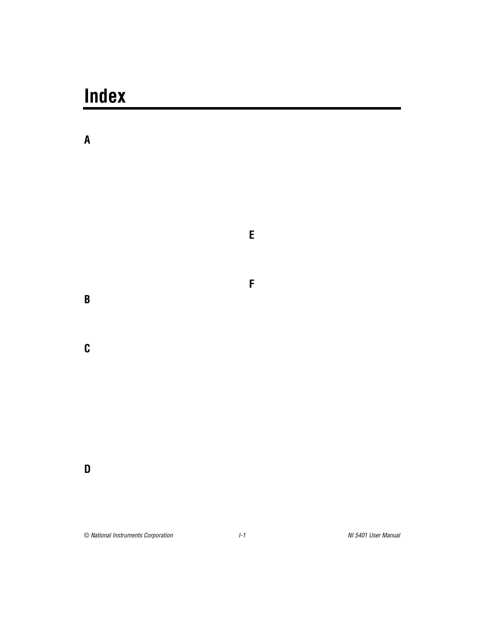 Index | National Instruments PXI NI 5401 User Manual | Page 57 / 60