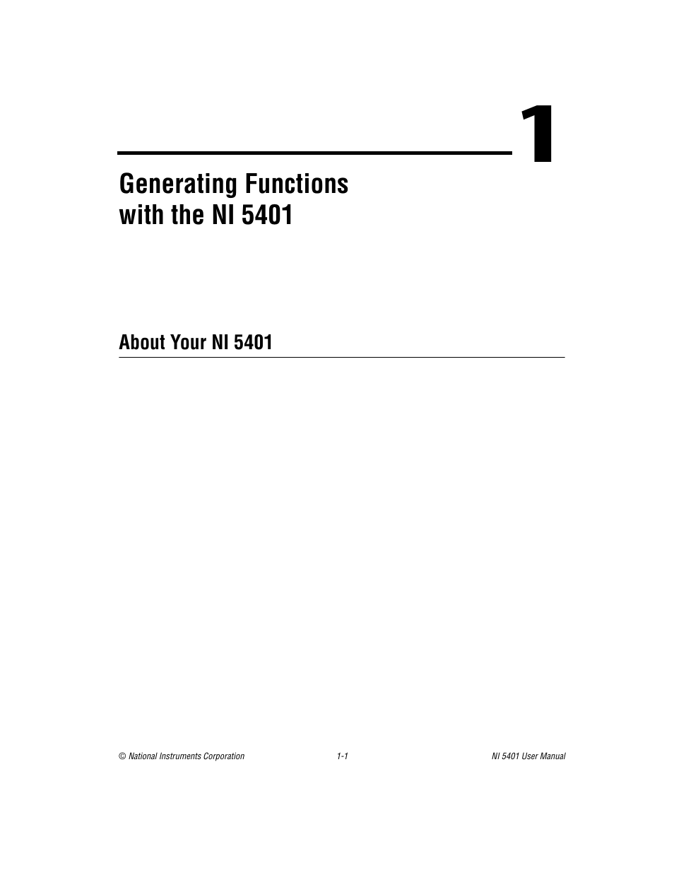 Chapter 1 generating functions with the ni 5401, About your ni 5401, About your ni 5401 -1 | Generating functions with the ni 5401 | National Instruments PXI NI 5401 User Manual | Page 8 / 60