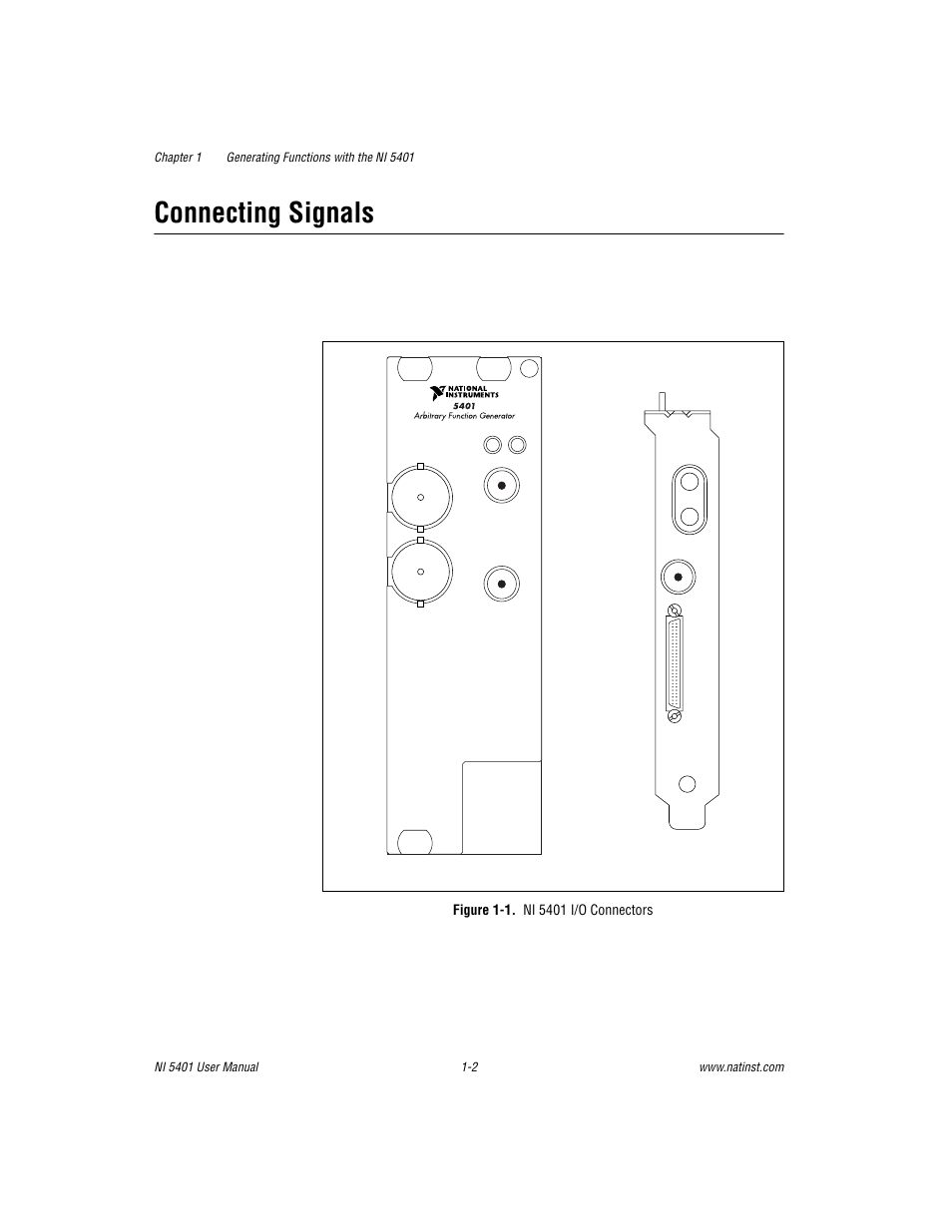 Connecting signals, Figure 1-1. ni 5401 i/o connectors, Connecting signals -2 | Figure 1-1, Ni 5401 i/o connectors -2 | National Instruments PXI NI 5401 User Manual | Page 9 / 60