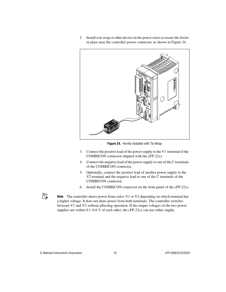 Figure 24. ferrite installed with tie wrap | National Instruments Fieldpoint CFP-2220 User Manual | Page 19 / 38