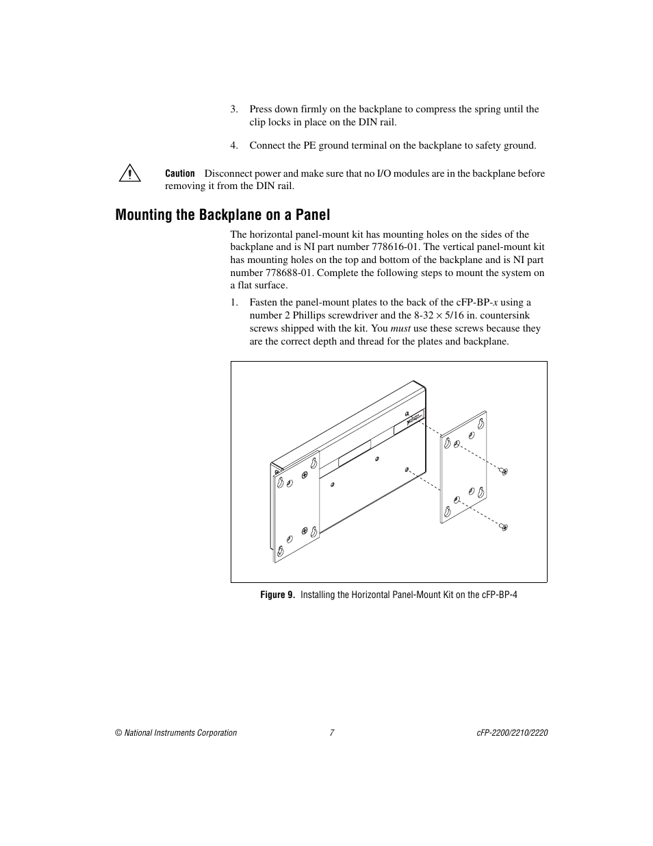 Mounting the backplane on a panel | National Instruments Fieldpoint CFP-2220 User Manual | Page 7 / 38