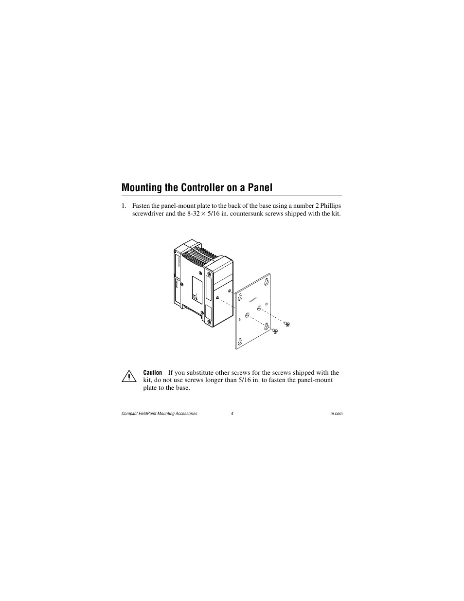 Mounting the controller on a panel | National Instruments Compact FieldPoint Mounting Accessories cFP-21xx User Manual | Page 4 / 10