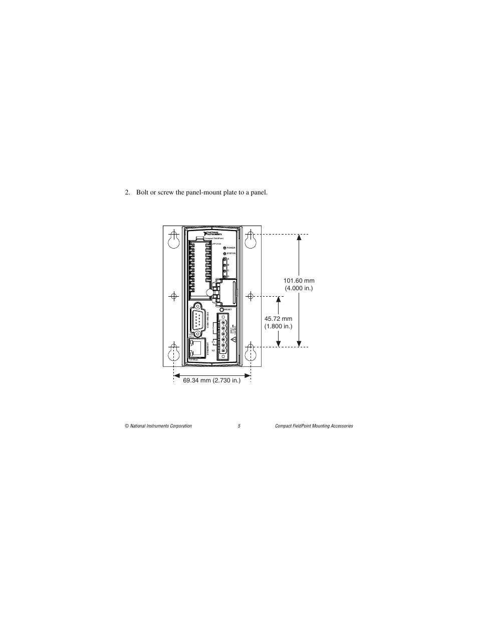 Bolt or screw the panel-mount plate to a panel | National Instruments Compact FieldPoint Mounting Accessories cFP-21xx User Manual | Page 5 / 10