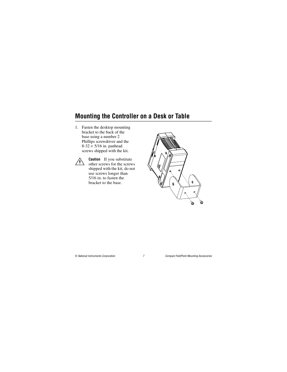 Mounting the controller on a desk or table | National Instruments Compact FieldPoint Mounting Accessories cFP-21xx User Manual | Page 7 / 10