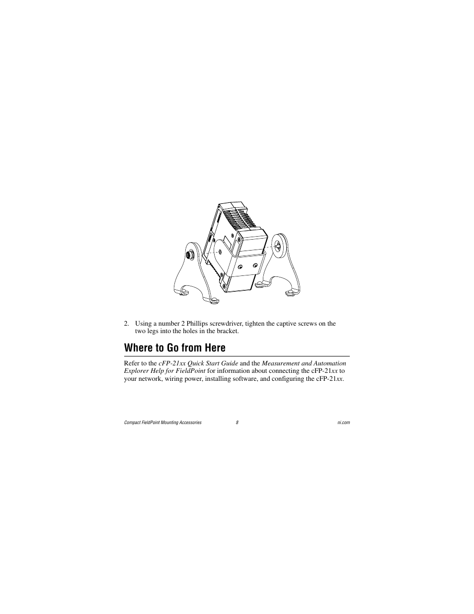 Where to go from here | National Instruments Compact FieldPoint Mounting Accessories cFP-21xx User Manual | Page 8 / 10