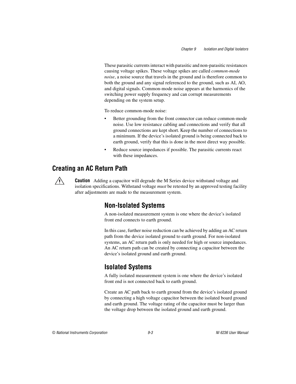 Creating an ac return path, Non-isolated systems, Isolated systems | Creating an ac return path -3, Non-isolated systems -3 isolated systems -3 | National Instruments DAQ M Series User Manual | Page 109 / 162