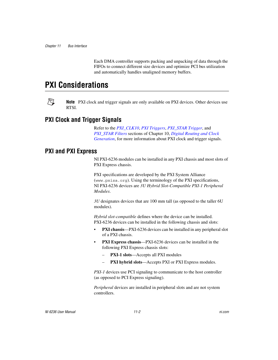 Pxi considerations, Pxi clock and trigger signals, Pxi and pxi express | Pxi considerations -2 | National Instruments DAQ M Series User Manual | Page 121 / 162