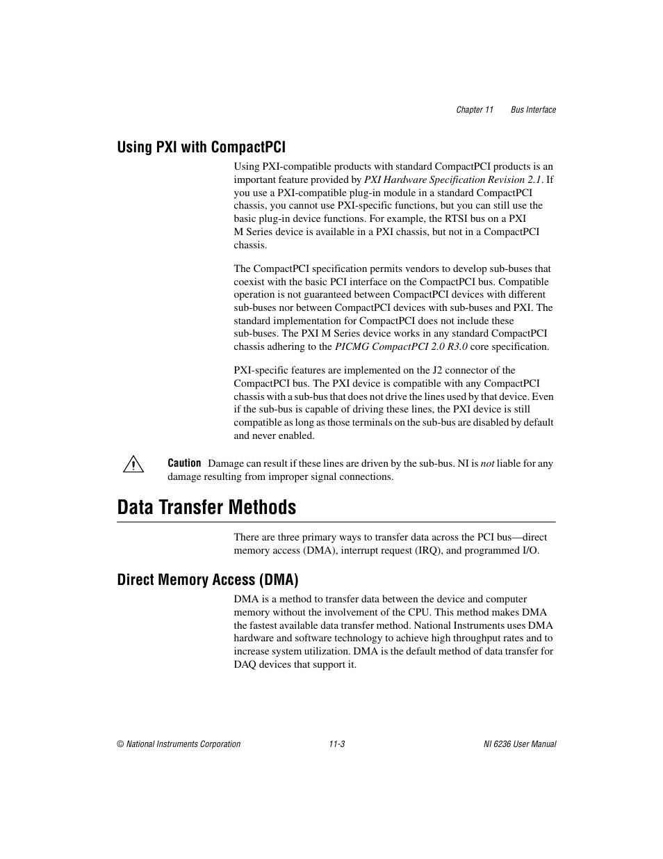 Using pxi with compactpci, Data transfer methods, Direct memory access (dma) | Using pxi with compactpci -3, Data transfer methods -3, Direct memory access (dma) -3 | National Instruments DAQ M Series User Manual | Page 122 / 162