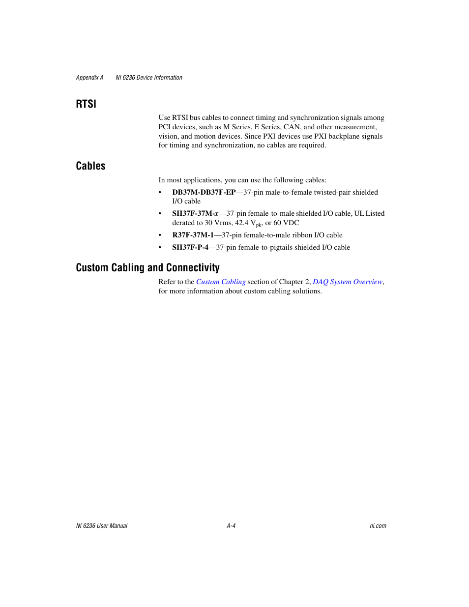 Rtsi, Cables, Custom cabling and connectivity | National Instruments DAQ M Series User Manual | Page 129 / 162