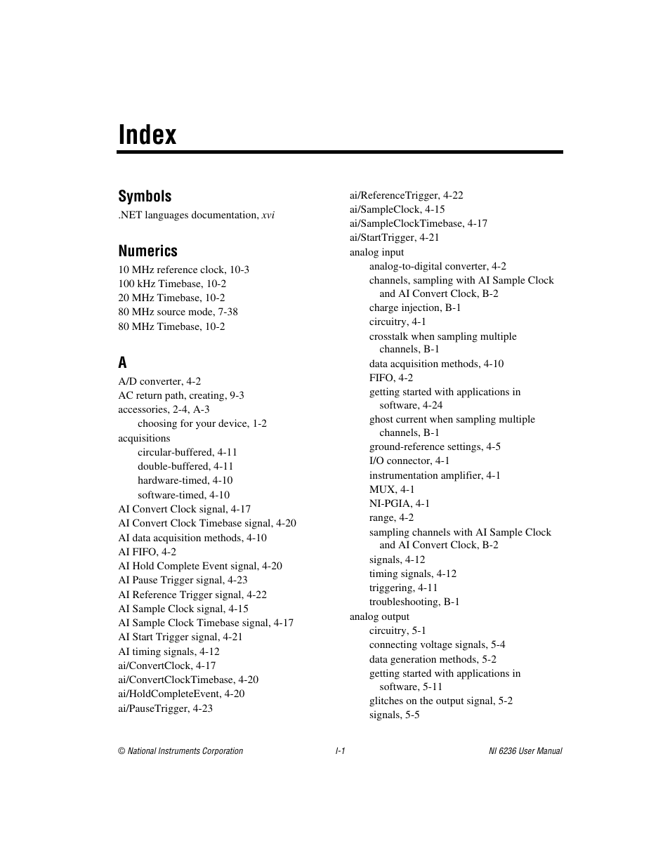 Index, Symbols, Numerics | National Instruments DAQ M Series User Manual | Page 154 / 162