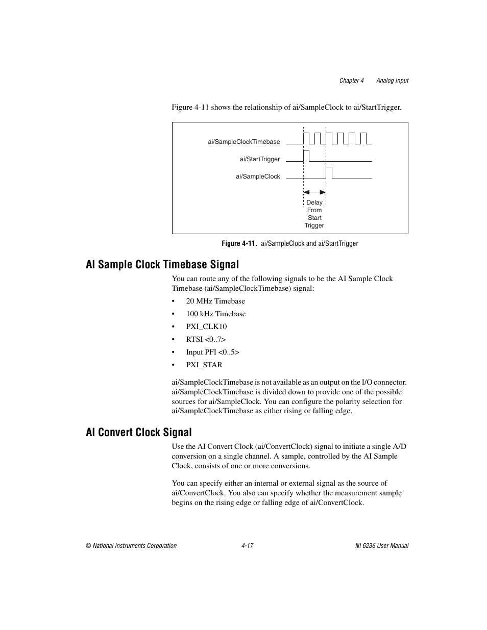 Figure 4-11. ai/sampleclock and ai/starttrigger, Ai sample clock timebase signal, Ai convert clock signal | National Instruments DAQ M Series User Manual | Page 41 / 162