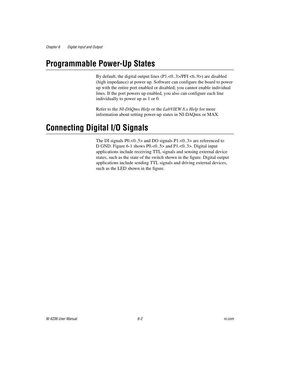 Programmable power-up states, Connecting digital i/o signals | National Instruments DAQ M Series User Manual | Page 61 / 162