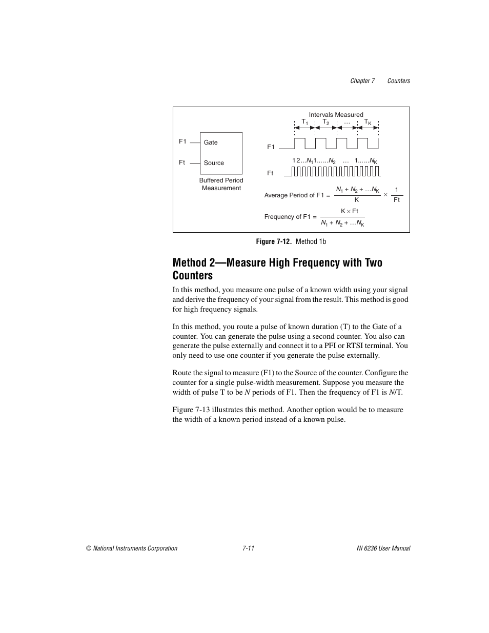 Figure 7-12. method 1b, Method 2-measure high frequency with two counters, Method 2—measure high frequency with two counters | National Instruments DAQ M Series User Manual | Page 73 / 162