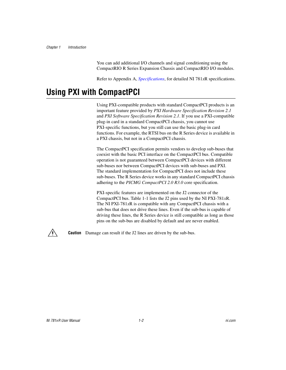 Using pxi with compactpci, Using pxi with compactpci -2 | National Instruments NI 781xR User Manual | Page 11 / 48