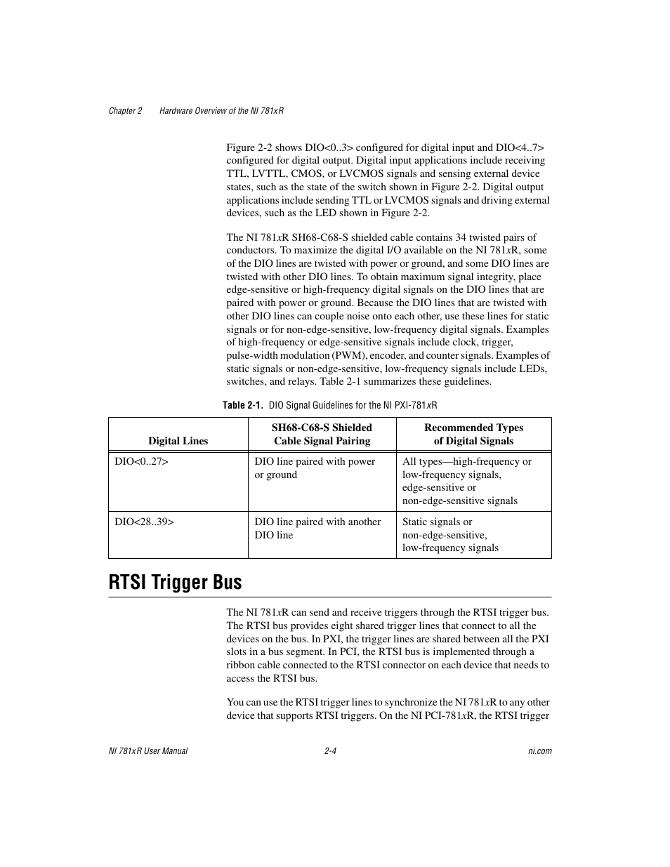 Rtsi trigger bus, Rtsi trigger bus -4 | National Instruments NI 781xR User Manual | Page 22 / 48