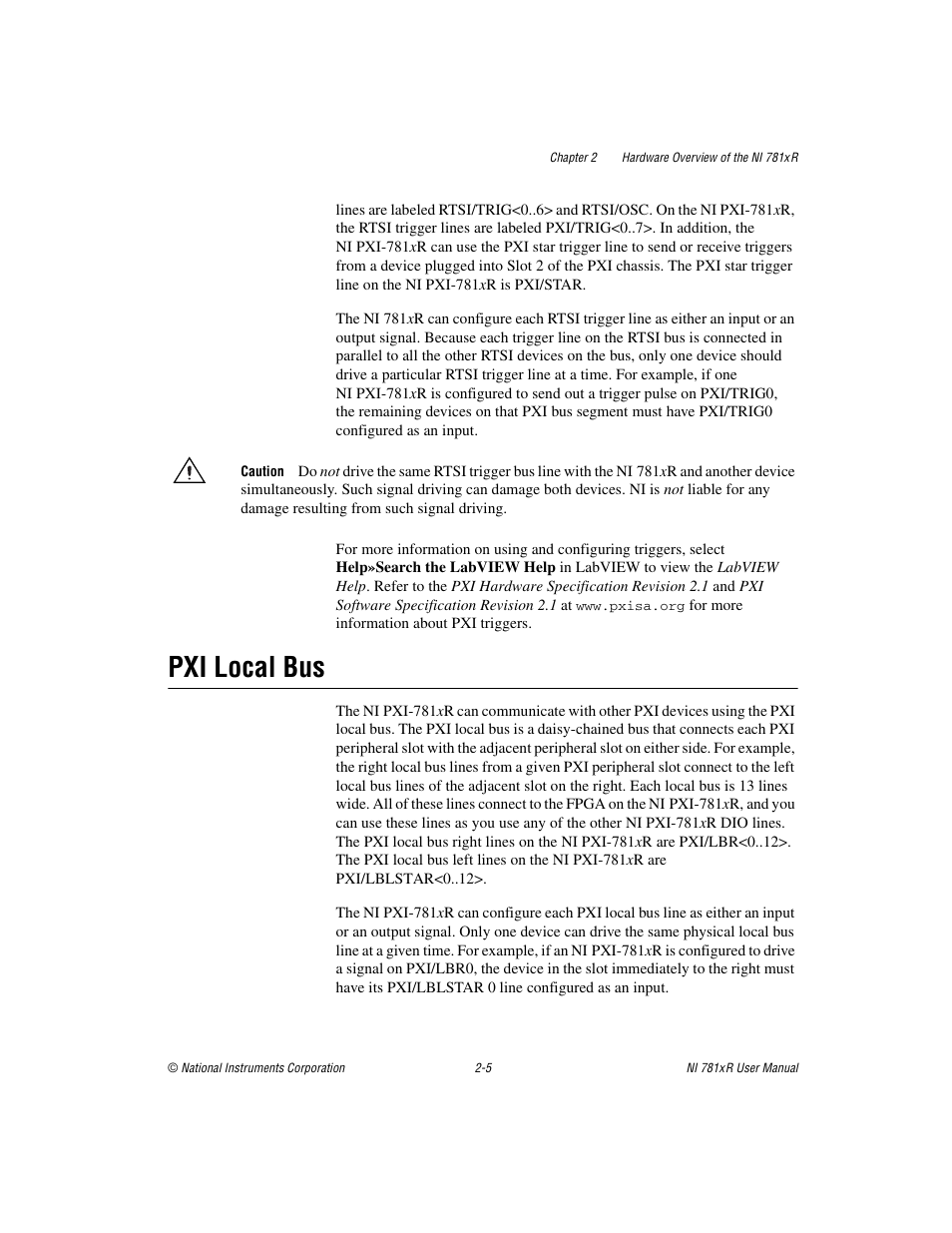 Pxi local bus, Pxi local bus -5 | National Instruments NI 781xR User Manual | Page 23 / 48